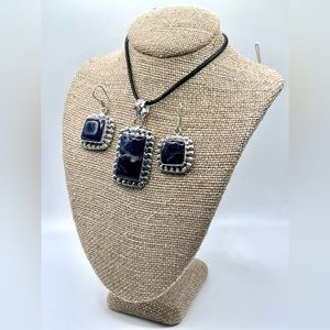 Navy Sodalite Pendant & Earrings